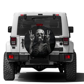 Foruidea Skeleton with Rock Spare Tire Cover with Backup Camera Hole Wheel Tire Cover Fit Trailer, RV, SUV and Many Vehicle 17inch