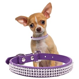 Purple Glitter Dog Collar for Small Dogs, Fancy Bling Diamond Rhinestone Cats Collar Crystal Jeweled Girl Puppy Collars for XXS Xs Small Medium Breed Female Pet Dogs Kitten, S