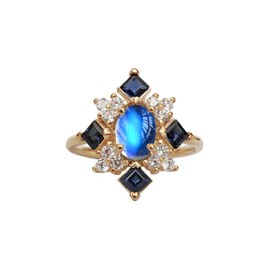 Moonstone Ring for Women Sterling Silver 925 Rainbow Double Gemstone Ring Vintage Birthstone Ring Moon Infinity Ring Natural Oval Moon Stone Promise Engagement Band Ring Dainty Moonstone Gifts (10)