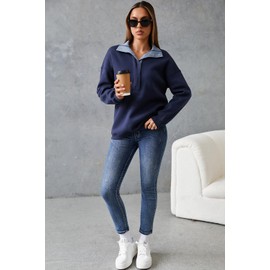 BLENCOT Sweatshirt for Women Oversized Fleece Casual Button Henley Neck Sweater Solid Cotton Pullover Long Sleeve Tops Athleisure Outfits Dirty Blue Medium