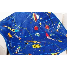 LittleBees Newborn Toddler Soft Quality Stroller Baby Throw Blanket 39 Inch for Baby Shower (Blue Rocket) Outer Space Theme