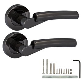 XFORT Luna Lever on Rose Door Handles, Internal Door Handle Sets for Interior Wooden Doors, Lever Latch Door Handle, Interior Door Handles for Home & Office – Polished Black Nickel