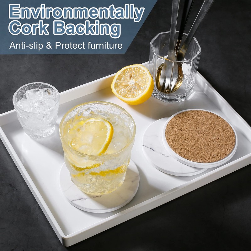Absorbent Coasters for Drinks,Ceramic Coaster Set of 6 with Holder,