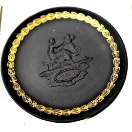 Wedgwood Vintage Wedgwood 1971~Black Basalt “Mother”6.5”Plate~Gold Wreath~Embossed~No Box