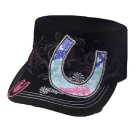 L.O.G.A. Horseshoe Western Cowgirl Cap Hat (Black)