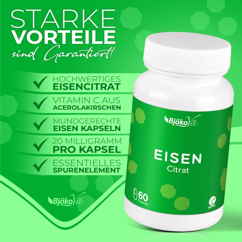 Iron Capsules by BjökoVit | High Dose & Vegan |