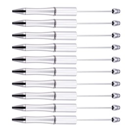 Beadthoven 20pcs Plastic Beadable Pen, Bead Ballpoint Pen Shaft Black Ink Bead Pens for DIY Pen Decorations Supplies Office School (Silver)