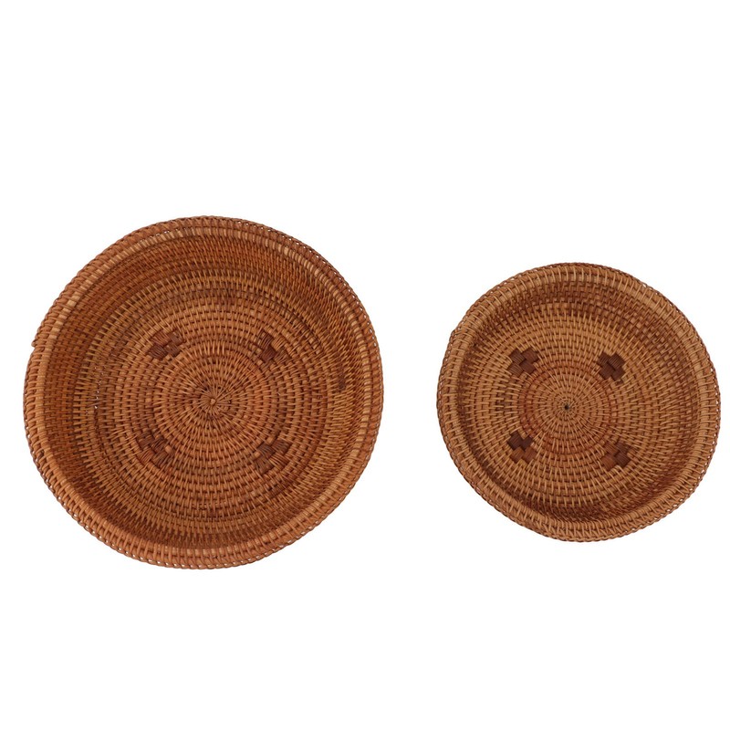 2 PCS Round Rattan Basket Unique Texture Hand Woven Process