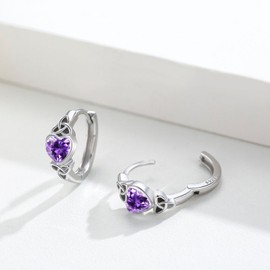 Celtic Knot Huggie Earrings Heart Hoops S925 Sterling Silver Hinged Hoop Earrings Irish Earrings Cartilage Hoop Earrings Small Hoop Earrings for Women Dainty Witches Knot Jewelry Gift, Cubic Zirconia