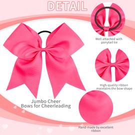 CN Large Cheer bow 8" Girls Ponytail Holders Jumbo Teams Cheerleaders Hair Bows Competition Sports Elastic Hair Ties Accessories (Hot pink)