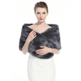 BEAUTELICATE luxury Bridal Party Evening/Wedding Faux Fur Shawl Wrap Stole-S51(Stone Gray), 63"x14"