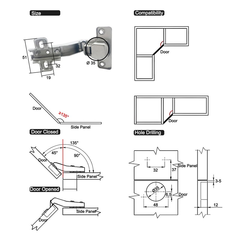 LIKERAINY 45 Degree Hinge Ø 35mm Without Damper for Special