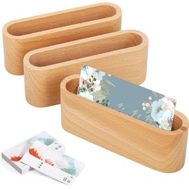 Porta Tarjetas de Presentacion, Set de 3 en Madera de Nogal, 110 x 40 mm, Ideal para Oficina, Recepcion y Eventos, Organizador Elegante para Tarjetas de Visita