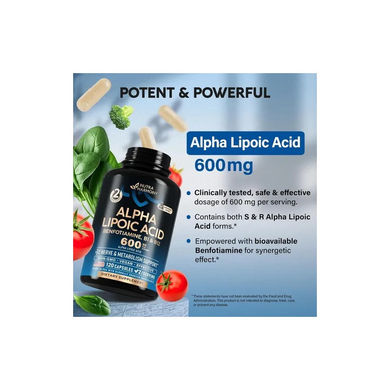 Acido Alfa Lipoico 600mg 120 Caps Nutra Harmony Hecho En
