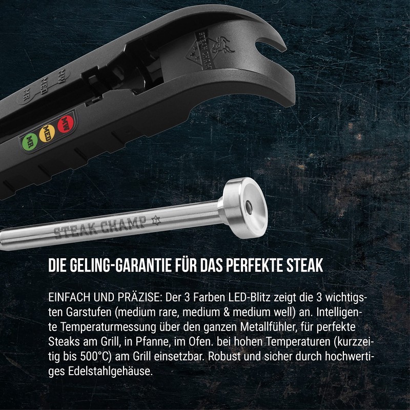 SteakChamp 3c black, The Steak Thermometer, 3-color LED Thermometer -