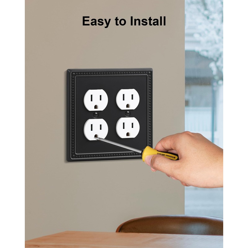 TREEWELL 2-Pack Double Duplex Outlet Cover, Metal Switch Plates and