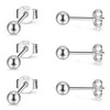 PRETTERY Silver Stud Earrings Set for Women, 3 Pair 3mm