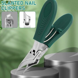 Eagle Beak Beveled Nail Clippers,3-Piece Sets of Eagle Beak Beveled Nails Clippers, Long Handle Wide Jaw Opening Anti-Splash Slanted Nail Clipper for Thick Nails, Seniors&Ingrown Care (Green)
