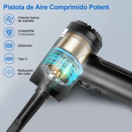 Aire Comprimido, 2 en 1 Pistola de Aire Recargable, 50000RPM Soplador y Aspirador Inalambrica, Plumero Electrico para Limpiar PC, Kit de Evoduster Turbina Portatil con Boquillas y Cepillos