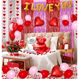 Valentines Day Decorations Valentines Party Decorations Include Valentines Balloons Heart Balloons Foil Rain Curtains Simulated Rose Petals For Galentines Day Decor Wedding Party Decor