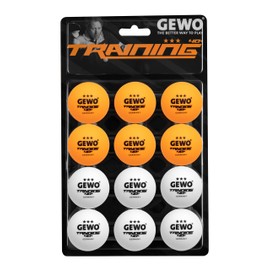 GEWO 3 Star Handy Pack of 12 Table Tennis Balls, White/Orange Mixed, 40 mm