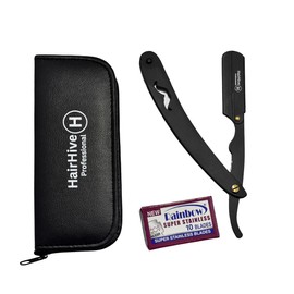 HairHive Professional Straight Razor,Stainless Steel Razors for Men,Shaving Razor,Wet Shaving,Straight Edge Razor,with 10 Stainless Steel Blades & Luzury Zipper Pouch