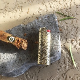 Metal Lighter Case Compatible BIC Lighter Standard Full Size Lighter Cover Holder Pouches Fits BIC Standard Full Size J6 Pitted Design One Piece in Bronze