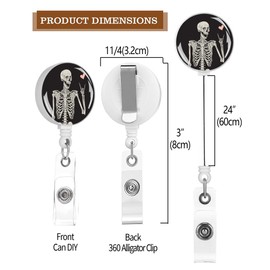 Badge Reels Retractable,Id Badge Holders Retractable,Badge Clips Retractable ID Card Holder for Teacher, Student, Office Worker(Skull Love)