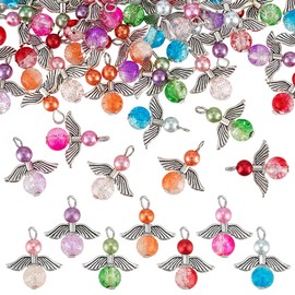 PH PandaHall 56 Stück 7 Farben Engel Fee Charms Schutzengel Charms Engelsflügel-Anhänger Crackle Glasperlen-Anhänger Engel baumeln Charme für Halskette Armband Ohrring Schmuck machen DIY Crafts