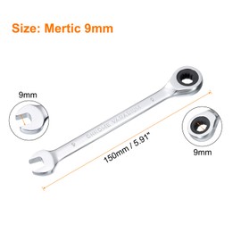 HARFINGTON Ratcheting Wrench 9mm Metric 12PT Cr-V Polished Chromed Ratcheting Double End Combination Wrench with 72 Tooth and 5° Movement Industrial Grade Gear Spanner Tool for Repair