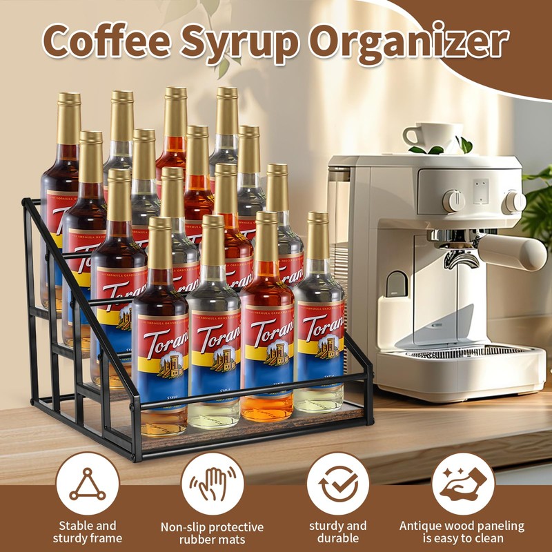 YQBRAO Coffee Syrup Rack Organizer,Liquor Bottle Display Shelf,Water cup display