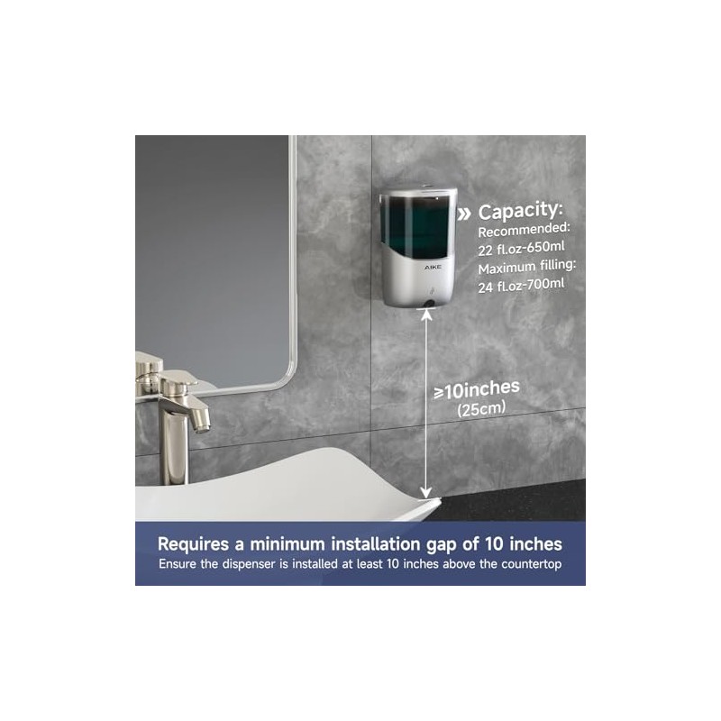 AIKE Dispensador de jabón automático líquido para montaje en pared,