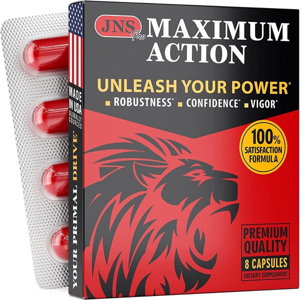 JNS Pro Natural Vitamins for Men - Made in USA - Horny Goat Weed for Men - 8 Capsules, Red