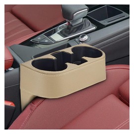 ZIMISI Car Cup Holder, PU Leather Auto Front Seat Storage Box, Multifunctional Auto Console Gap Filler Organizer, Car Interior Cup Drink Holder for Cell Phone, Coin, Key, Wallet, Glove (Beige)