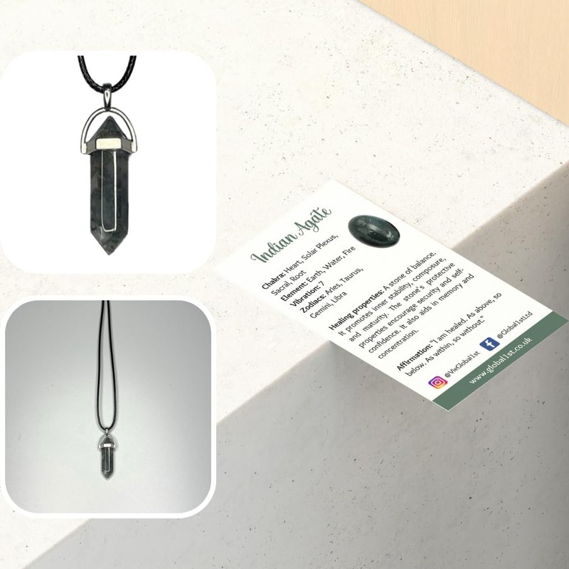 VIE VIE Double Point Pencil Pendant, Black String (Indian Agate)