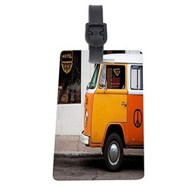 3 Flexible Luggage Identifier Tags with Strap - Vintage Van Orange White