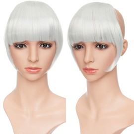 One Piece False Fringe Hair Piece Clip In Bangs Clip In Hair Extensions Straight Synthetic For Women Ladies Girls Beauty - Silver Grey