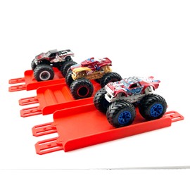 Jeff Did It! - Monster Truck 2 Lane Track Upgrade Set - Compatible with 1:64 Scale Hot Wheels Monster Trucks - 3D Printed - Designed and Made in the USA (Red)