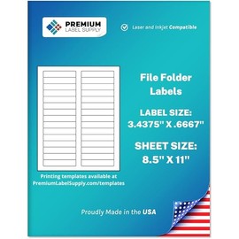 Premium Label Supply White File Folder Labels – 3.4375" x .667" – Laser/Inkjet Compatible – (30 per Sheet) 25 Sheets – 750 Total Adhesive Labels