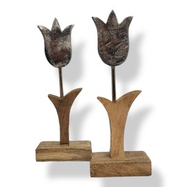 BUSDUGA 4120 Stand Tulip Set of 2 Mango Wood 26.5 x 10 x 5 cm Table Decoration Spring Easter Sculpture
