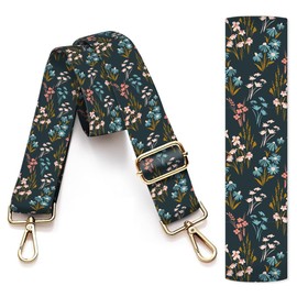 AIOGPD Purse Strap Replacement Crossbody, 3.8cm Wide Shoulder Strap Adjustable Replacement Belt Gold Buckle, Handbag Crossbody Bag Strap Blue Boho Flowers