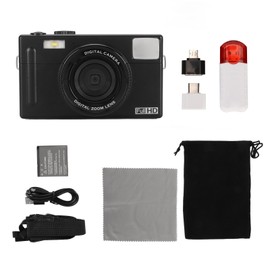 Smart Digital Camera Black 48MP 16x Zoom 4K Video Recording 3 Inch Full Color Display Reflecting Mirror with Card Reader Travel Camera for Selfies