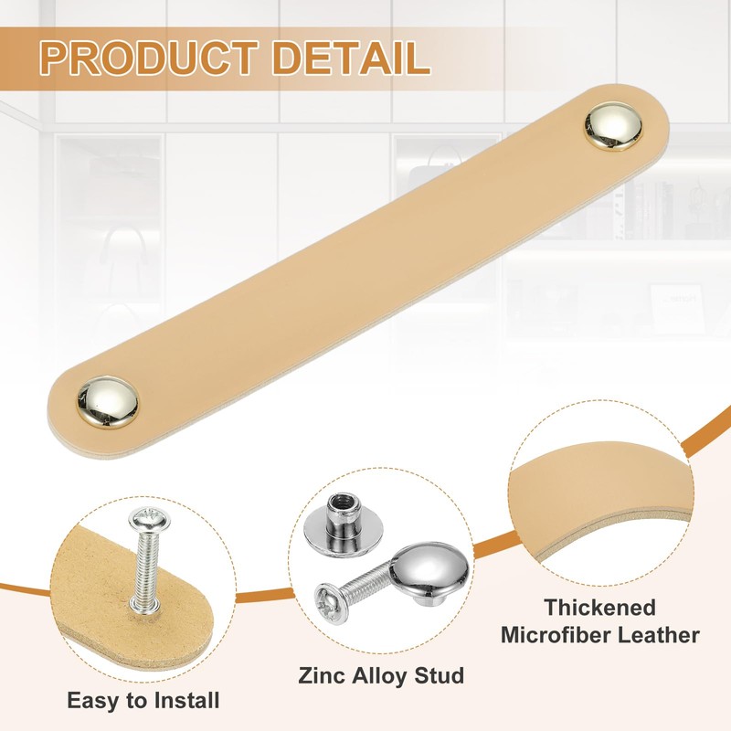PATIKIL Leather Drawer Pulls, 4 Pcs Leather Handle Double Hole