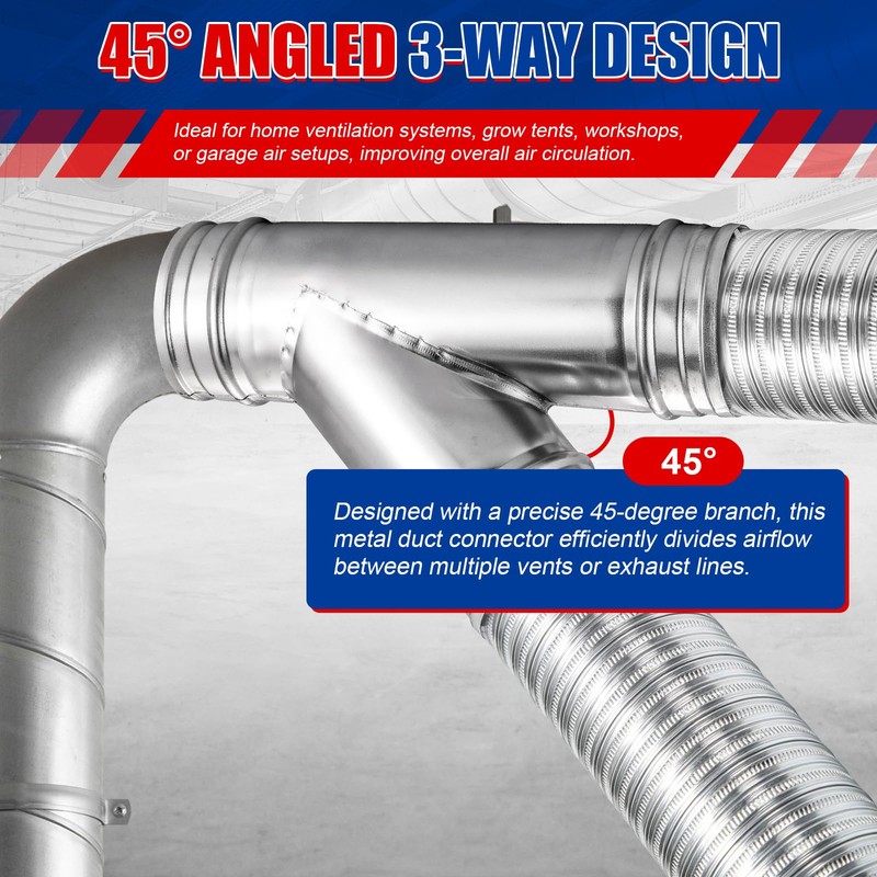 NYXOVA 3-Way Metal Duct Splitter, 4" 45° Branch Air Vent