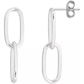 Verona Jewelers 925 Sterling Silver 2 Row Paperclip Chain Link Dangle Drop Earrings For Women