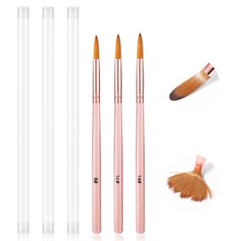 3 Pcs Acrylic Brushes for Nails Nylon Acrylic Nail Brushes Set Size 8/10/14 Powder Brush for Application Powder Extension and 3d Carving Diy Home Salon Manicure Tool, Pink