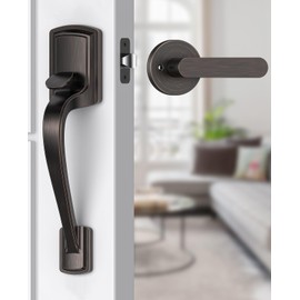 Mensarix Front Door Handle No Lock for Right & Left Handed Doors, Modern Exterior Door Handle with Reversible Lever, Lower Half Grip, Oil Rubbed Bronze