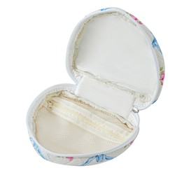 JOVAKIT Quilted Heart Shaped Makeup Bag Cosmetic Bag for Women with Handle, Floral Coquette Cotton Travel Makeup Case Toiletry Zipper Make Up Pouch, Travel Storage Organizer Stuff (Blue Bowknot)