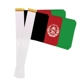 25 Packs Small Afghan Flags on Handheld Stick，Miniature Afghanistan Flag for Outside,4x6 Inch Mini Hand Held Banner with Golden Topper,Patriotic Decorations