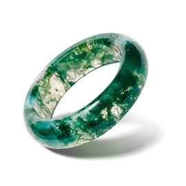 WHITESTONE JEWELRY CO. Maya Stone Ring Collection | Natural Stone Band for Women and Men | Stackable Ring | 6mm Wide (Carmela - Moss Agate, 8)